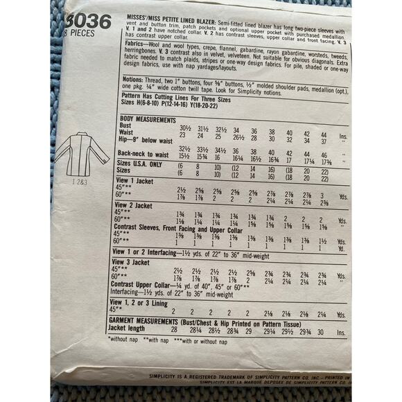 Simplicity 8036 blazer jacket pattern - Picture 4 of 5